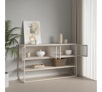 Mueble aparador "Säkylä" con 4 puertas de cristal, 2 compartimentos interiores y 1 estante. Vitrina de 150 x 38 x 90 cm, color acero camel