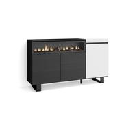 Skraut Home, Mueble Aparador en melamina, 150x35x87cm, Fuego led efecto 3d, Veteado de madera con Tacto poroso White/black - a