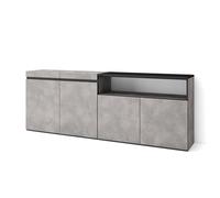 Skraut Home, Mueble Aparador en Melamina, 203x35x75cm, Veteado de madera con Tacto poroso, color Gris Cemento Cement - b