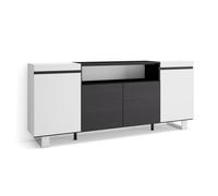 Mueble Aparador Skraut Home en Melamina, 203x35x87cm, Veteado de madera con Tacto poroso, color Blanco y Negro White/black - c