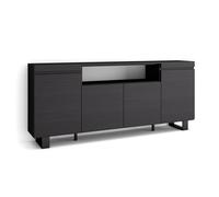Skraut Home, Mueble Aparador en Melamina, 203x35x87cm, Veteado de madera con Tacto poroso, color Negro Black - c