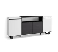 Skraut Home | Aparadores para salón | Gran Capacidad de almacenaje | 200x87x35cm | 4 Puertas | Diseño Industrial | Estilo Moderno | Blanco y Negro
