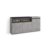 Mueble Aparador Skraut Home en Melamina, con chimenea eléctrica Led, Veteado de madera con Tacto poroso, 153x35x75cm, color Gris Cemento