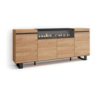 Mueble Aparador Skraut Home en Melamina, Fuego led 3d, Veteado con Tacto poroso, 203x35x87cm, color Roble y Negro Oak/black - c