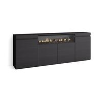 Mueble Aparador Skraut Home en Melamina, Fuego led efecto 3d, Veteado con Tacto poroso, 203x35x75cm, color Negro Black - c