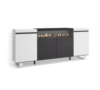 Mueble Aparador Skraut Home en Melamina, Fuego led efecto 3d, Veteado con Tacto poroso, 203x35x87cm, Blanco y Negro White/black - c