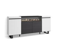 Mueble Aparador Skraut Home en Melamina, Fuego led efecto 3d, Veteado con Tacto poroso, 203x35x87cm, Blanco y Negro White/black - c