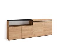 Skraut Home, Mueble Aparador en melamina, Veteado de madera con Tacto poroso, 203x35x75cm, Roble y Negro Oak/black - a