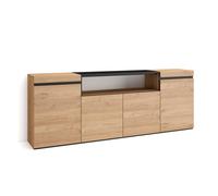 Mueble Aparador Skraut Home en melamina, Veteado de madera con Tacto poroso, 203x35x75cm, Roble y Negro Oak/black - c