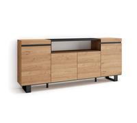 Mueble Aparador Skraut Home en Melamina, Veteado de madera con Tacto poroso, 203x35x87cm -color Roble y Negro OAK/BLACK-C