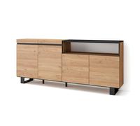 Skraut Home, Mueble Aparador en Melamina, Veteado de madera con Tacto poroso, 203x35x87cm -color Roble y Negro Oak/black - b