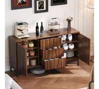 Mueble aparador STILVORA con 3 cajones, diseño 3D ondulado, armario de cocina con abertura única y sistema de seguridad antirrobo, mueble auxiliar de MDF, color marrón oscuro