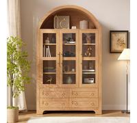 Mueble aparador STILVORA con 3 puertas y 4 cajones, armario para sala de estar con un compartimento abierto de forma arqueada, y tiradores de aluminio