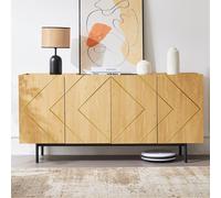 Mueble aparador Sweiko para sala de estar, armario buffet con 4 puertas y detalles metálicos. Versátil mueble auxiliar, aparador, armario lateral o mueble independiente. Fabricado en madera natural. D