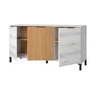 Mueble Aparador Tokio Estilo Nórdico Blanco Albo y Roble Rayado 136 cm | Salón Comedor, 3 Puertas