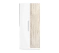 Mueble armario para habitación dormitorio juvenil estelle estilo nórdico en color blanco mate y roble sahara con 2 puertas 90x200 cm