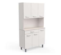 Mueble auxiliar cocina, armario cocina, alacena cocina buffet 6 puertas blanco y roble acacia 101x185 cm 185 cm