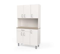Mueble auxiliar cocina, armario cocina, alacena cocina buffet 6 puertas blanco y roble kronberg 101x185 cm