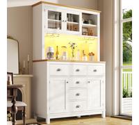 Mueble auxiliar con barra de luces LED y portavasos. Armario tipo buffet con 4 puertas. Mueble auxiliar: 104 x 40 x 180 cm. Color: blanco
