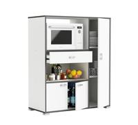Mueble Auxiliar de Cocina BELHO, Blanco, 90 x 40 x 112 cm, Hueco para Microondas, 3 Puertas, Cajón y Estantes, Despensa-Alacena
