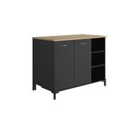 Mueble auxiliar de cocina de estilo industrial ruby, roble helvezia / negro , 120 x 66 x 93 cm, mueble auxiliar de cocina de estilo industrial 120 cm