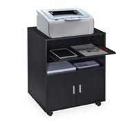 Relaxdays Mueble Auxiliar de Impresora Oficina, 2 Compartimentos y Bandeja para Teclado, Ruedas, 74 x 60 x 48 cm, Negro