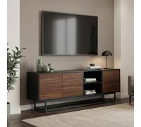 Mueble bajo "Boxholm" con 3 puertas y 2 compartimentos abiertos, sistema de apertura push-to-open, dimensiones 160 x 30 x 57 cm, acabado en color y aspecto madera de nogal