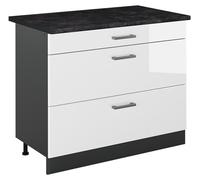 Mueble bajo de cocina Vicco R-Line Blanco alto brillo/Antracita 100 cm encimera Antracita, Model 71595