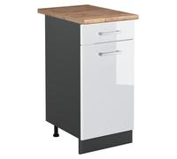 Mueble bajo de cocina Vicco R-Line Blanco alto brillo/Antracita 40 cm encimera Roble dorado, Model 61071