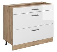 Mueble bajo de cocina Vicco R-Line Blanco alto brillo/Roble dorado 100 cm sin encimera, Model 71651