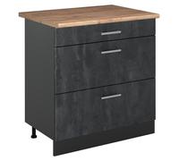 Mueble bajo de cocina Vicco R-Line Hormigón negro/Antracita 80 cm con 3 cajones encimera Roble dorado, Model 72405