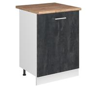 Mueble bajo de cocina Vicco R-Line Hormigón negro/Blanco 60 cm con 1 puerta encimera Roble dorado, Model 72128