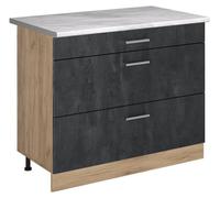 Mueble bajo de cocina Vicco R-Line Hormigón negro/Roble dorado 100 cm encimera Mármol, Model 71638