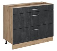 Mueble bajo de cocina Vicco R-Line Hormigón negro/Roble dorado 100 cm sin encimera, Model 71635