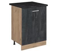 Mueble bajo de cocina Vicco R-Line Hormigón negro/Roble dorado 60 cm con 1 puerta encimera Antracita, Model 72191