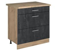 Mueble bajo de cocina Vicco R-Line Hormigón negro/Roble dorado 80 cm con 3 cajones encimera Roble dorado, Model 72453
