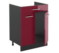 Mueble bajo de cocina Vicco R-Line Rojo de alto brillo/Antracita 60 cm con cajón sin encimera, Model 61089