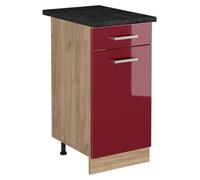 Mueble bajo de cocina Vicco R-Line Rojo de alto brillo/Roble dorado 40 cm encimera Antracita, Model 61152