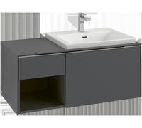 Mueble bajo de lavabo Subway 3.0 de Villeroy & Boch, 2 extraíbles, lavabo a la derecha, elemento de estantería abajo a la izquierda, 1001x422,5x516mm, C57102AF, Color: Frontal/carcasa: Verde suave, em