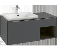 Mueble bajo de lavabo Subway 3.0 de Villeroy & Boch, 2 extraíbles, lavabo a la izquierda, elemento de repisa abajo a la derecha, 1001x422,5x516mm, C57202AF, Color: Frontal/carcasa: Verde suave, empuña