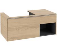Mueble bajo de lavabo Subway 3.0 de Villeroy & Boch, iluminación LED, 2 extraíbles, lavabo a la izquierda, elemento de estantería abajo a la derecha, 1001x422,5x516mm, C572L0VJ, Color: Frente/carcasa:
