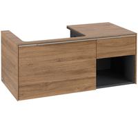 Mueble bajo de lavabo Subway 3.0 de Villeroy & Boch, iluminación LED, 2 extraíbles, lavabo a la izquierda, elemento de estantería abajo a la derecha, 1001x422,5x516mm, C572L0RH, Color: Frente/carcasa: