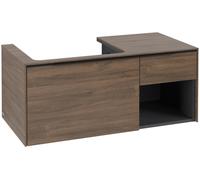 Mueble bajo de lavabo Subway 3.0 de Villeroy & Boch, iluminación LED, 2 extraíbles, lavabo a la izquierda, elemento de estantería abajo a la derecha, 1001x422,5x516mm, C572L1VH, Color: Frente/carcasa: