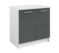 Mueble bajo fregadero, armario de cocina vetro 2 puertas 1 estante gris brillante y blanco 80x84x60 cm