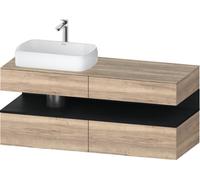 Mueble bajo lavabo consola Collection One de Duravit, 2 extraíbles, 2 cajones, recorte izquierda, 1400x550x600mm, hueco roble negro, QA4765016550010, Color: Roble jaspeado/con iluminaciÃ³n de nicho