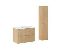 Mueble bajo lavabo de 80 cm con lavabo encastrado y pedestal de madera isaline