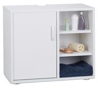 Mueble bajo lavabo de una puerta, con 3 estantes, orificio para el sifón, de 51x60x32 cm, color blanco