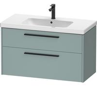 Mueble bajo lavabo Duravit D-Code, 1 extraíble, 1 cajón, 984x460mm, recorte sifónico, con tirador, DC46730BDHG0000, Color: Cuerpo verde fiordo mate, Mango negro diamante mate