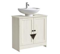 SONGMICS Home Mueble Bajo Lavabo para Baño, Montaje Súper Rápido Sin Herramientas Toolless, Armario con Estante Ajustable, para Lavabos con o sin Pedestal, Blanco Rústico BBC223WJ01