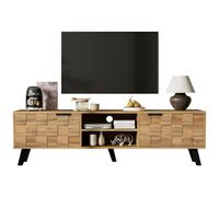 Mueble bajo para televisión, mueble TV con 2 puertas y 2 compartimentos abiertos, amplio espacio de almacenamiento, y un orificio en la parte trasera para el paso de cables